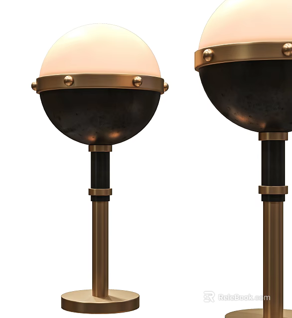 Elegant Table Lamp With Brass Base And Round Fabric Shade For Home Decor 3d model