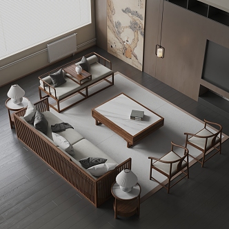 New Chinese Style Sofa Coffee Table Solid Wood Sofa Coffee Table 3d model