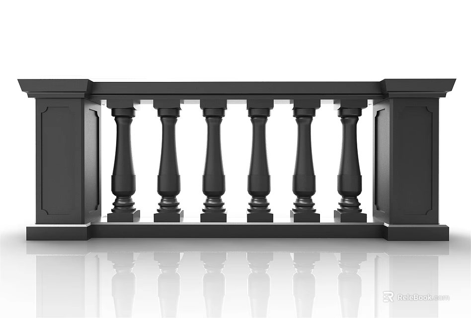 Elegant Black Fence With Decorative Balusters And Sturdy Base Design Elements 3d model 