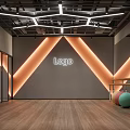 KILO FITNESS Modern Fitness Studio With Exercise Balls Wooden Floor And Blue Neon Lights