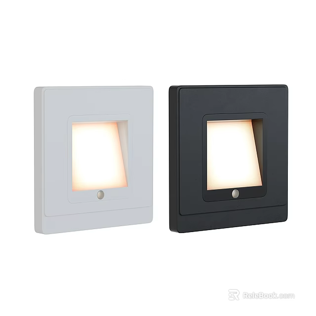 Modern Minimalist Square Wall Lamps in White and Black with Illuminated Panel and Switch Button 3d model 