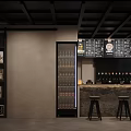 Industrial Style Cafe Interior With Bar Counter High Stools Menu Boards And Beverage Fridge