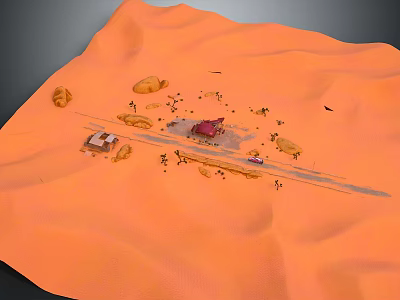 Cute Cartoon Scene Featuring Orange Desert Winding Road Small Houses And Playful Characters 3d model