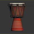 Red Djembe Drum With Black Ropes White Drumhead And Conical Striped Base Musical Instrument