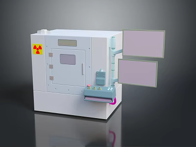 White Radiation Equipment With Control Panel Display Screens And Radioactive Warning Sign 3d model