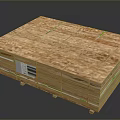 Wooden Pallet With Stacked Wooden Boards Green Straps Support Feet And Label