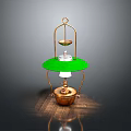 Vintage Kerosene Lamp With Brass Base Green Shade Glass Container And Metal Frame