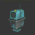 Turquoise Robot Character With Metallic Body Control Panel Antenna And Yellow Button Details