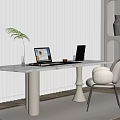 Modern Home Office Workspace With White Desk Laptop Chair And Bookshelf