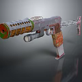 Decorative Rustic Gun Featuring Green Red Barrel Gray Body And Brown Grip 3d model
