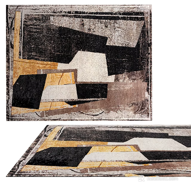 Modern Square Rug With Abstract Geometric Patterns In Black White Brown Beige Tones 3d model 