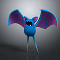 Blue Bat Game Movie Character With Purple Spread Wings Sharp Fangs And Standing Pose