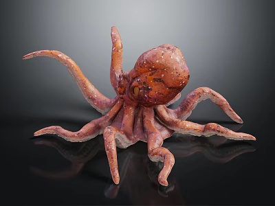Reddish Brown Octopus Model with Extended Tentacles on Black Background with Reflection 3d model