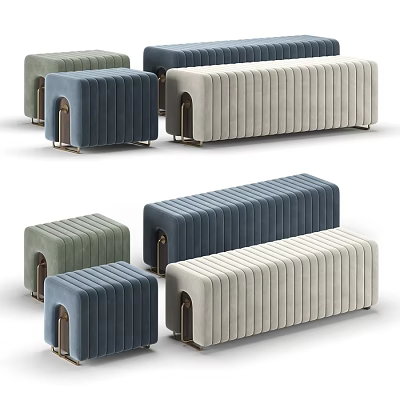 Modern Channel Tufted Sofa Benches With Metal Legs In Varied Colors 3d model Modern Channel Tufted Sofa Benches With Metal Legs In Varied Colors 3d model