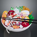 Fresh Colorful Food Bowl With Assorted Vegetables Shrimp Onions And Chopsticks