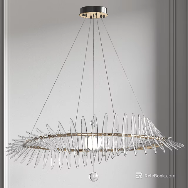 Elegant Modern Chandelier With Transparent Glass Strips And Circular Gold Metal Frame 3d model 