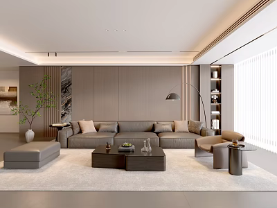 Modern Living Room Interior With Gray Sofa Coffee Table Floor Lamp And Plant 3d model