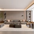 Modern Living Room Interior With Gray Sofa Coffee Table Floor Lamp And Plant