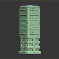 Green Layered Column 3D Model With Textured Surface And Vertical Grooves Design