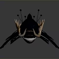 Fierce Black Mythical Creature With Antler Like Spikes Red Dots Open Mouth And Sharp Fangs