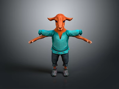 Anthropomorphic Cartoon Animal Character Standing With Orange Head Green Sweater Dark Pants Arms Outstretched 3d model