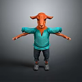 Anthropomorphic Cartoon Animal Character Standing With Orange Head Green Sweater Dark Pants Arms Outstretched