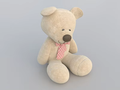 Cute Beige Plush Teddy Bear With Red And White Checkered Bow Tie 3d model