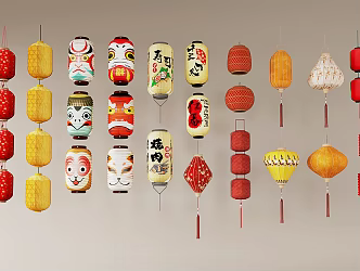Japanese Lantern Lamps Combination Restaurant Lantern Paper Lantern Decorative Lantern Festive Atmosphere Lantern 3d model