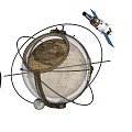 Globe Model With Orbital Rings And Satellite Spacecraft Against Black Background 3d model