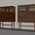 Modern Entryway Cabinet Sideboard with Wooden Lattice Doors Dark Brown Gray and Slim Legs