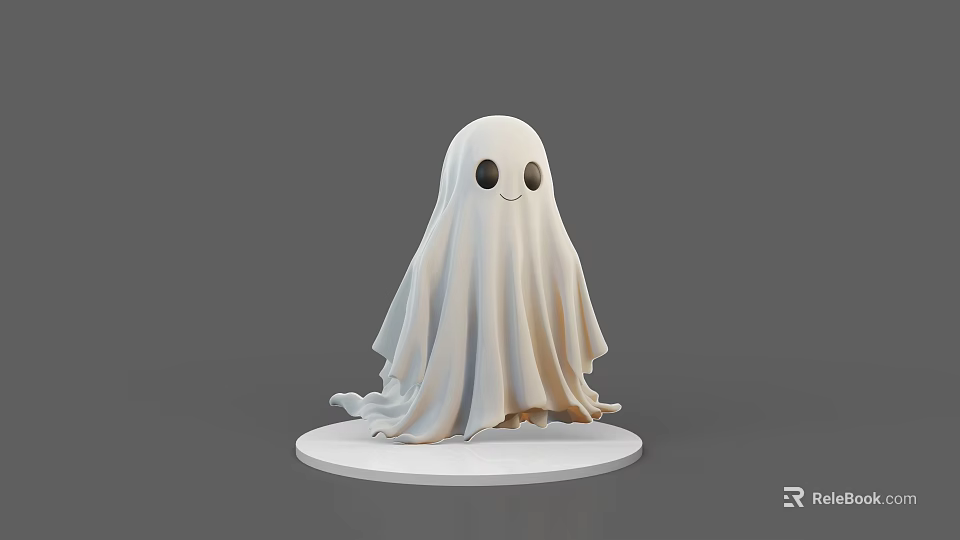 Game And Movie Ghost Character With White Flowing Cloak Smiling Face And Large Eyes 3d model 