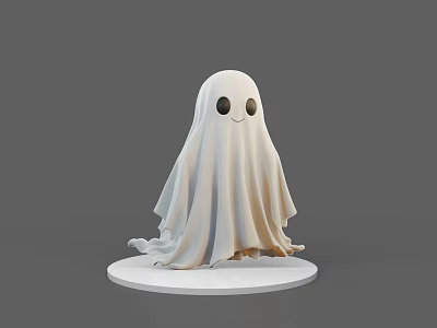 Game And Movie Ghost Character With White Flowing Cloak Smiling Face And Large Eyes 3d model