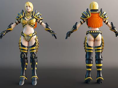 Game Movie Character with Blonde Hair Gold Black Armor and Orange Accents 3d model