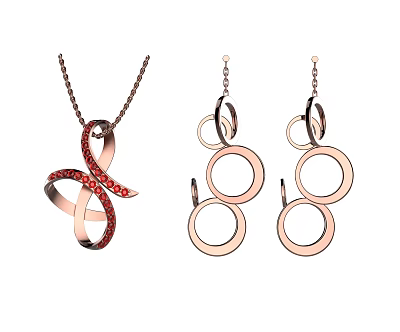 Rose Gold Jewelry Set With Red Stone Pendant And Multi Layer Hoop Earrings 3d model Rose Gold Jewelry Set With Red Stone Pendant And Multi Layer Hoop Earrings 3d model