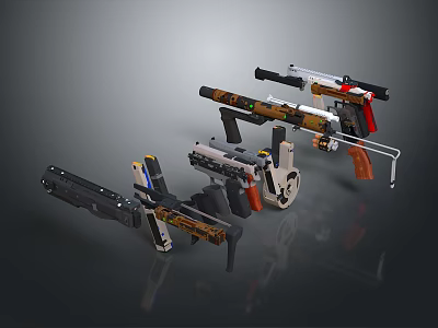 Different Types Of Modern Tactical Weapons With Colorful Designs And Features 3d model