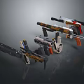Different Types Of Modern Tactical Weapons With Colorful Designs And Features