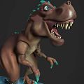 Cartoon Style Brown Dinosaur Figure With Blue Accents On Blue Ice Base