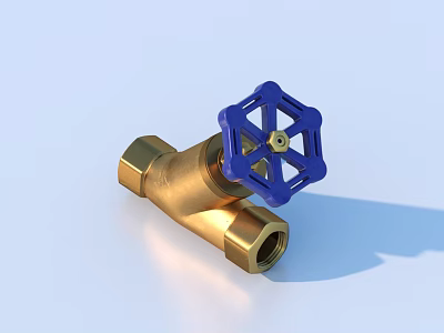 Brass Valve With Blue Wheel Handle Industrial Component Design And Features 3d model