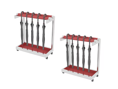 Practical Home Umbrella Storage Stands With Multiple Hooks Red Base And Wheels 3d model