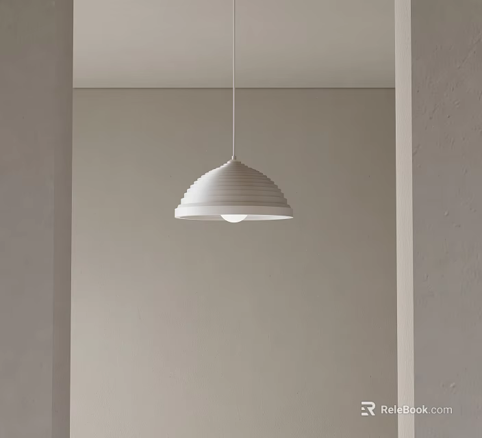 White Textured Pendant Light With Minimalist Design Hanging In Light Colored Interior 3d model
