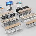 Modern Conference Tables Arrangement In Meeting Room With Chairs And Display Screens
