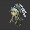 Futuristic Cybernetic Character Mask With Mechanical Blue Accents And Metallic Elements
