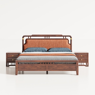 New Chinese Style Chinese Bedroom Solid Wood Double Bed 3d model