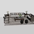 Modern Sofa And Coffee Table Set With Throw Pillows Table Lamps And Area Rug 3d model