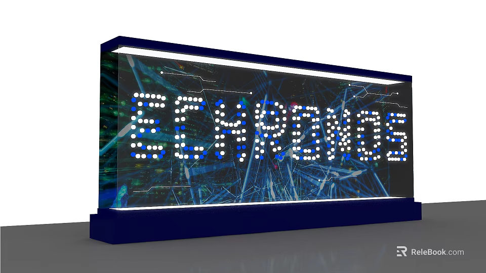 Digital Blue LED Check-in Display With ECHRWDOS Lettering And Large Screen 3d model 