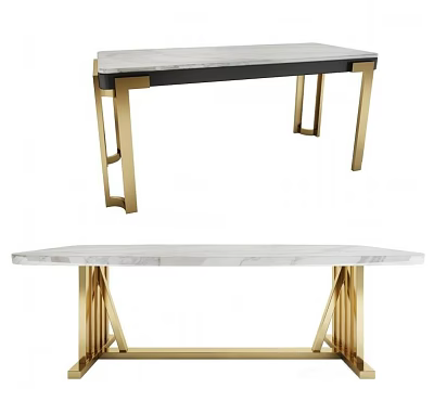 Elegant Modern Dining Table With Marble Tabletop And Gold Metal Frame Design 3d model