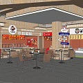 Shopping Mall Food Court With Multiple Restaurants Dining Tables Chairs And Snack Carts