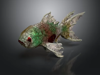 Decorative Green Red Textured Fish With Detailed Fins And Artistic Tail 3d model