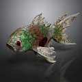 Decorative Green Red Textured Fish With Detailed Fins And Artistic Tail