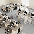 Modern Office Desks In Open Workspace With Computers And Ergonomic Chairs 3d model